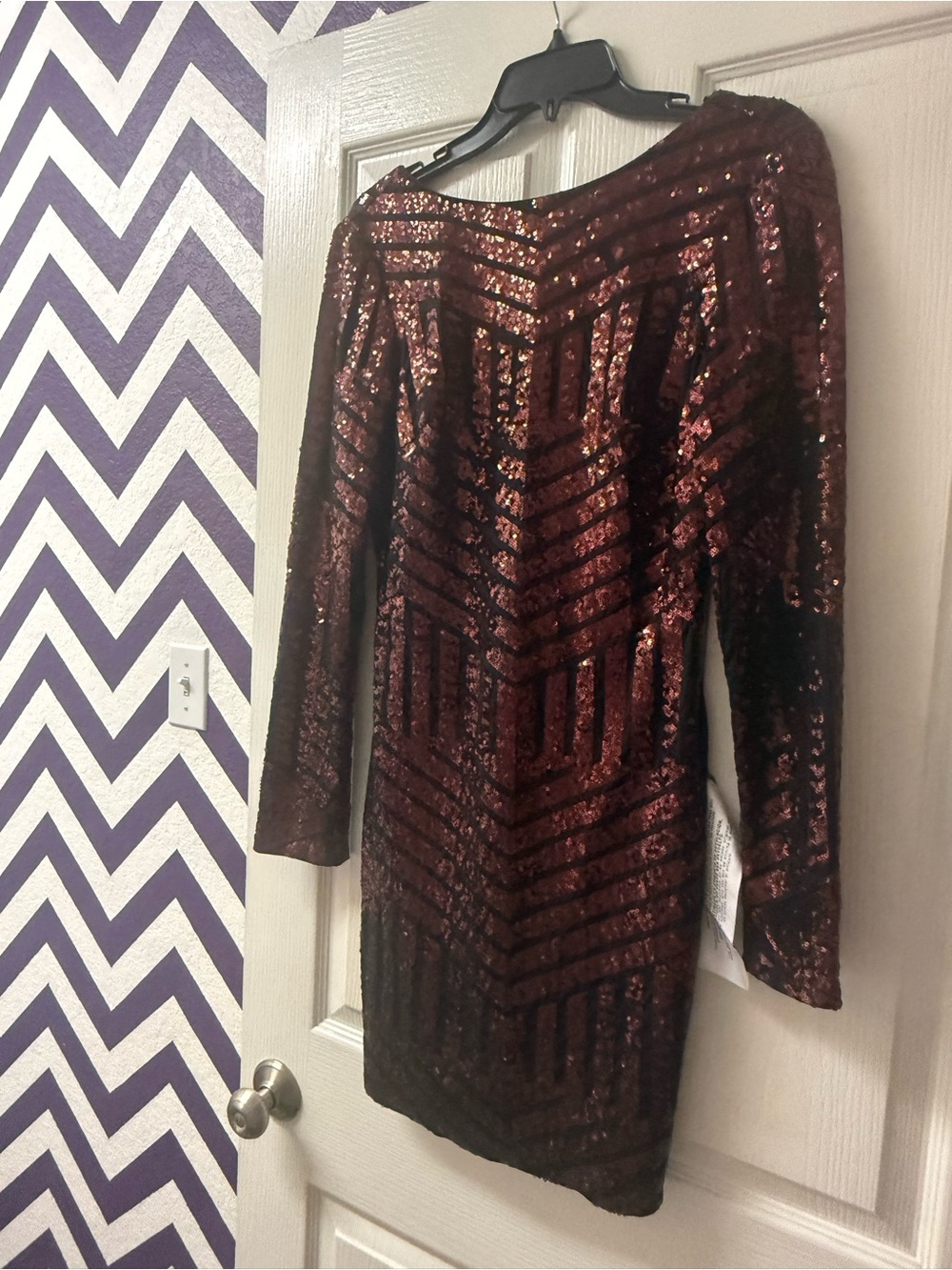 Dress the Population Burgundy Sequin Long Sleeve Bodycon Dress